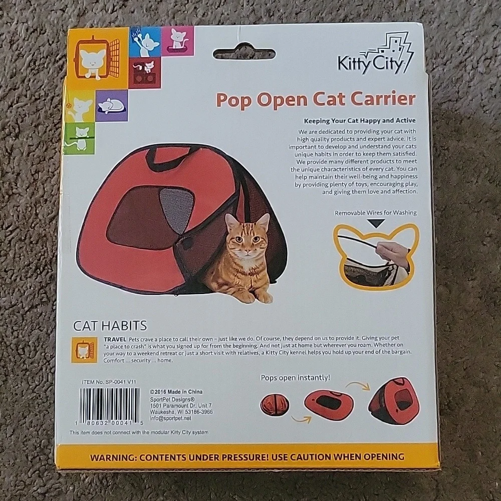 Pop open cat carrier
